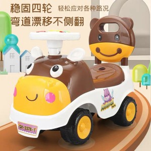卡通奶牛扭扭车滑行车音乐方向盘 婴幼儿奶牛助步车学步车玩具3色