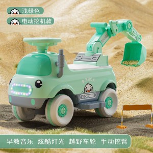 儿童工程车可坐人可骑行电动儿童滑行工程车四轮儿童钩机