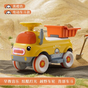 儿童工程车可坐人可骑行电动儿童滑行工程车四轮儿童钩机
