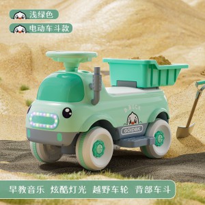 儿童工程车可坐人可骑行电动儿童滑行工程车四轮儿童钩机