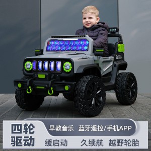 新款儿童四轮越野汽车电动车可坐人带遥控早教遥控摇摆小孩玩具车