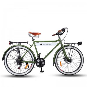 复古款成人脚踏车 黄/绿双色26#双碟刹变速单车 北欧风男女自行车