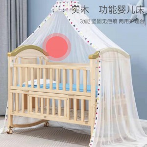 Baby bed, solid wood, unpainted baby, bb cradle, multi-function, movable splicing bed for children and newborns