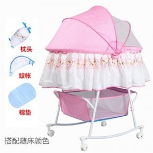 婴儿摇篮床小摇床新生儿床摇摇床带蚊帐多功能安抚bb床带滚轮睡篮
