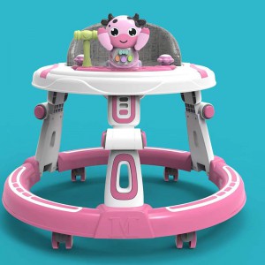 Baby walker, anti-O-leg, anti-rollover, foldable, adjustable height and music