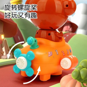 新品电动万向变脸小兔子太空飞船玩具音乐灯光变脸娃娃儿童玩具