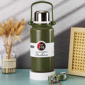 316不锈钢真空保温杯提手便携斜跨旅行壶户外大容量运动水壶