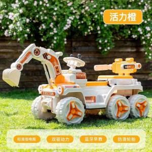 儿童六轮汽车挖掘机玩具车可坐人男孩电动挖土机加大号工程车勾机