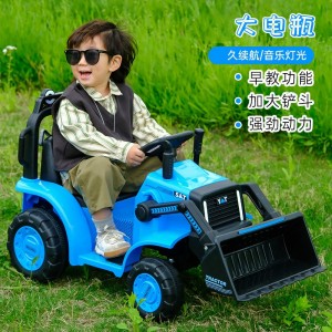 Children&#039;s electric bulldozer, seated baby forklift, excavator, rechargeable four-wheel toy, remote control engineering stroller