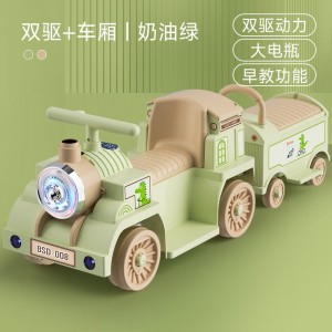儿童复古电动汽车小火车玩具可储物电瓶车四轮可坐人充电遥控童车