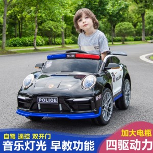 儿童电动四轮警车玩具车保时捷带遥控男女小孩可坐充电童车