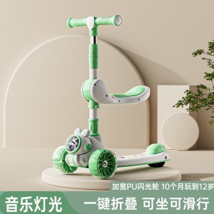 Children&#039;s scooter with seat, 3-in-1, 2-6 year old, can ride, skate, musical, scooter, scooter, yo-yo