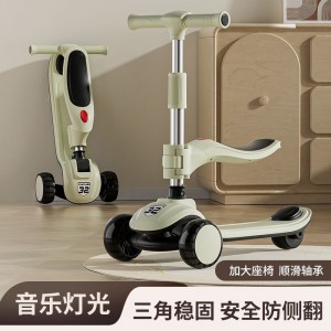 儿童脚踏蓝牙滑板车男女宝宝滑滑车三合一可折叠小孩踏板溜溜车