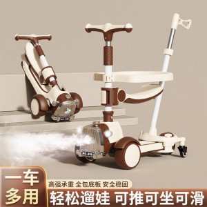 Children&#039;s scooter with push handle folding baby scooter 3-3-7 year old three-in-one toy tricycle for boys and girls