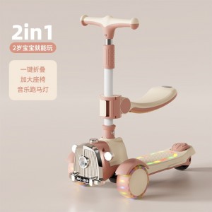 Children&#039;s scooter with push handle folding baby scooter 3-3-7 year old three-in-one toy tricycle for boys and girls
