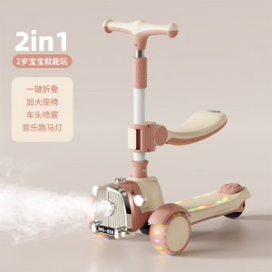 Children&#039;s scooter with push handle folding baby scooter 3-3-7 year old three-in-one toy tricycle for boys and girls