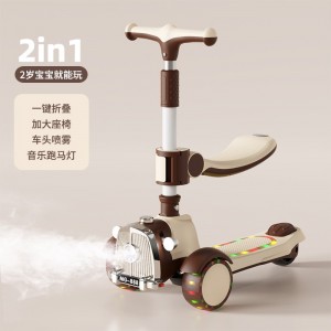 Children&#039;s scooter with push handle folding baby scooter 3-3-7 year old three-in-one toy tricycle for boys and girls