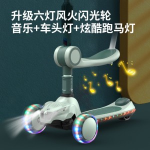 儿童滑板车发光音乐悍马宽轮带灯带座椅免安装3—6—8岁新款