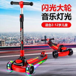 折叠滑行车小孩初学者 音乐灯光滑滑车 宽轮单脚男女宝儿童滑板车