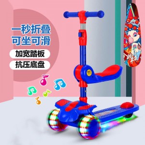 Foldable 3-in-1 music baby scooter, ridable, swivel seat, foot pedal, children&#039;s scooter