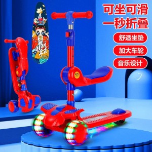 Foldable 3-in-1 music baby scooter, ridable, swivel seat, foot pedal, children&#039;s scooter