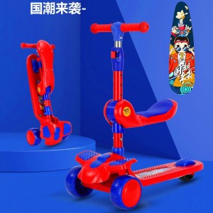 Foldable 3-in-1 music baby scooter, ridable, swivel seat, foot pedal, children&#039;s scooter