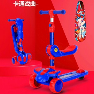 Foldable 3-in-1 music baby scooter, ridable, swivel seat, foot pedal, children&#039;s scooter