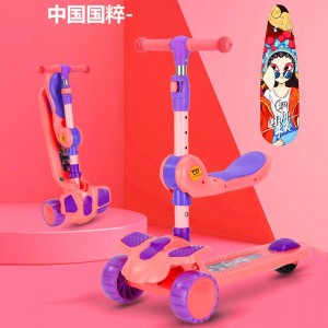 Foldable 3-in-1 music baby scooter, ridable, swivel seat, foot pedal, children&#039;s scooter