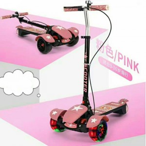 大童音乐灯光滑板车溜溜车折叠脚踏车 3-16岁可用三轮全闪滑板车