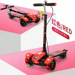 大童音乐灯光滑板车溜溜车折叠脚踏车 3-16岁可用三轮全闪滑板车