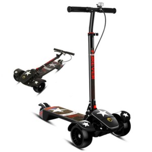 大童音乐灯光滑板车溜溜车折叠脚踏车 3-16岁可用三轮全闪滑板车