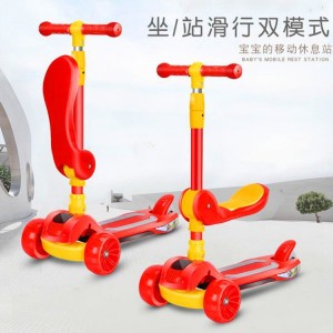 Children&#039;s scooter, foldable, installation-free, hummer, 3-in-1 roller scooter with music
