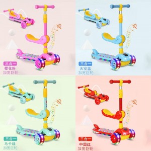 Children&#039;s scooter, foldable, installation-free, hummer, 3-in-1 roller scooter with music