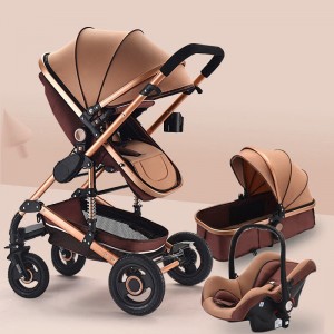 Stroller, reclining, folding shock absorber, 3-in-1 two-way newborn baby high landscape stroller