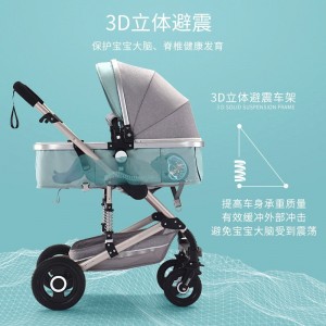 Stroller, reclining, folding shock absorber, 3-in-1 two-way newborn baby high landscape stroller