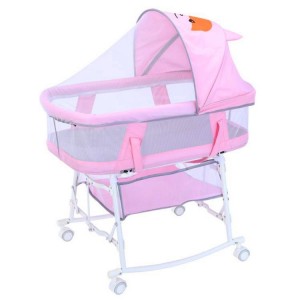 室内宝宝睡篮bb床便携式移动带滚轮新生儿床中床 婴儿床可折叠