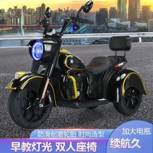 儿童电动摩托车可做大人带宝宝三轮车男女宝宝双人充电玩具亲子车
