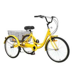 欧式 人力三轮车 成人24寸 脚踏后7速变速老年农用三轮自行车带框