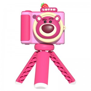 迪士尼 高清拍照录像双摄卡通数码支架照相机草莓熊智能儿童相机