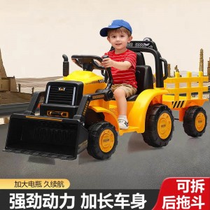 儿童拖拉机玩具车可坐人电动车小孩儿童遥控带斗仿真电动汽车