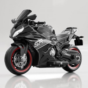 男孩黑色运动型电动摩托车 带一键启动 防滑轮音乐 6-13 岁 12V 4.5 英寸两轮