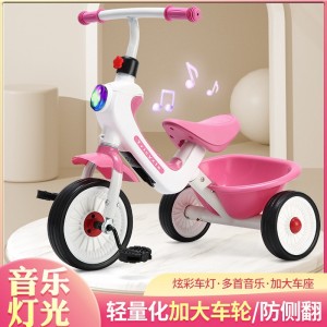 简易儿童三轮车脚踏车音乐灯光脚蹬车1-3-8岁儿童车小车迷你