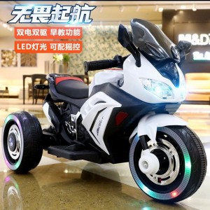 儿童电动摩托车可坐玩具车电瓶轻便三轮双驱摩托车生日礼品