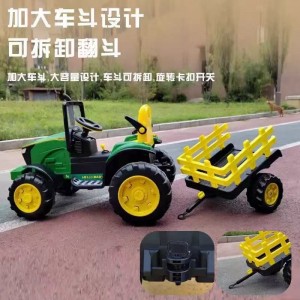 儿童电动车新款东方红拖拉机汽车可坐双人带斗货车玩具四驱越野车