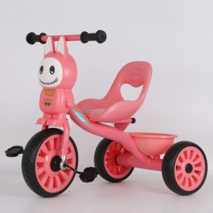 child tricycle with rear storage basket, sturdy steel frame, ergonomic seat, EVA silent wheels, toddler tricycle