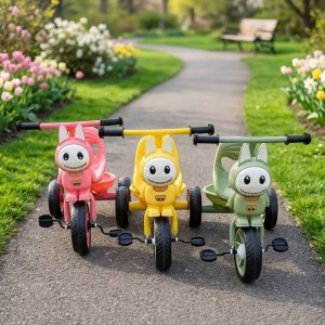 child tricycle with rear storage basket, sturdy steel frame, ergonomic seat, EVA silent wheels, toddler tricycle