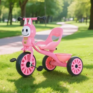 child tricycle with rear storage basket, sturdy steel frame, ergonomic seat, EVA silent wheels, toddler tricycle