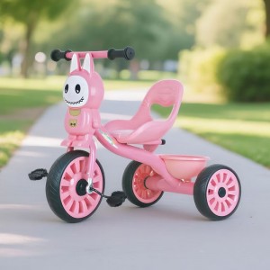 child tricycle with rear storage basket, sturdy steel frame, ergonomic seat, EVA silent wheels, toddler tricycle