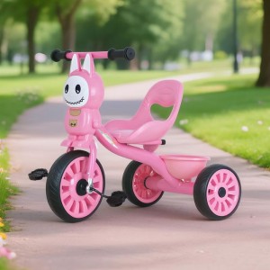 child tricycle with rear storage basket, sturdy steel frame, ergonomic seat, EVA silent wheels, toddler tricycle