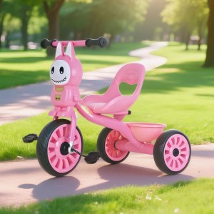 child tricycle with rear storage basket, sturdy steel frame, ergonomic seat, EVA silent wheels, toddler tricycle
